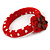 Red/ White Polka Dot Fabric Bangle with Crochet/ Leather Flower - 17cm L - view 5
