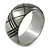 Metallic Silver/ Black Acrylic 'Tartan Pattern' Bangle Bracelet - Medium - 18cm Length