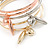Set Of 6 Rose Gold/ Silver/ Gold Tone Slip-On Bangle Bracelets with Heart Charms - 17cm L/ For Small Wrist - view 2