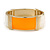 Orange/ Off White Enamel Oval Hinged Bangle Bracelet In Gold Tone Metal - 18cm L - view 7