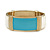 Light Blue/ Off White Enamel Oval Hinged Bangle Bracelet In Gold Tone Metal - 18cm L - view 2