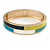 Blue/ White/ Lemon Enamel Oval Hinged Bangle Bracelet In Gold Tone Metal - 20cm L