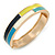 Blue/ White/ Lemon Enamel Oval Hinged Bangle Bracelet In Gold Tone Metal - 20cm L - view 2