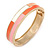 Pink/ White/ Coral Enamel Oval Hinged Bangle Bracelet In Gold Tone Metal - 20cm L