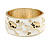 Chunky White Enamel with Skull Motif Hinged Bangle Bracelet In Gold Tone Metal - 20cm L - view 2