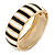 Black/ White Enamel Stripy Hinged Bangle Bracelet In Gold Tone Metal - 18cm L