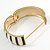 Black/ White Enamel Stripy Hinged Bangle Bracelet In Gold Tone Metal - 18cm L - view 5