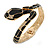 Black Enamel Crystal Snake Hinged Bangle Bracelet In Gold Tone Metal - 18cm L