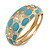 Statement Gold Tone Crystal with Blue Enamel Dots Oval Hinged Bangle Bracelet - 18cm L - view 4