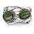 Vintage Inspired Green Semiprecious Stone Wire Cuff Bracelet/ Bangle - Silver Tone - Adjustable - view 4