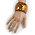 Wide Chunky Wooden Bangle Bracelet in Orange/ Gold/ Black - view 2