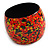 Wide Chunky Wooden Bangle Bracelet Abstract Pattern in Red/ Black/ Yellow - Medium Size - view 6