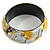 Wooden Bangle Bracelet in Abstract Paint in Metallic Silver/ Yellow/ Black/ White - Medium Size - view 5