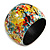 Wide Chunky Wooden Bangle Bracelet in Abstract Paint in Multi - Medium Size - view 2
