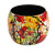 Wide Chunky Wooden Bangle Bracelet in Abstract Paint in Multi - Medium Size - view 5