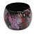 Wide Chunky Wooden Bangle Bracelet in Abstract Paint in Pink/ Black/ Purple/ Silver- Medium Size - view 5