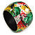 Wide Chunky Wooden Bangle Bracelet in Abstract Paint in Multi - Medium Size - view 2