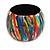 Wide Chunky Wooden Bangle Bracelet with Stripy Pattern in Multi - Small Size