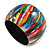 Wide Chunky Wooden Bangle Bracelet with Stripy Pattern in Multi - Small Size - view 2