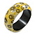 Round Wood Bangle Bracelet with Sunflower Floral Pattern in Yellow/Black/White (Possible Natural Irregularities) - M Size