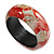 Round Wooden Bangle Bracelet with Abstract Motif Painted in Red/White/Gold Colours - Medium Size - view 6