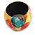 Multicoloured Wide Chunky Wooden Bangle Bracelet with Rose Flower Pattern - Medium Size - view 4