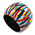 Multicoloured Wide Chunky Wooden Bangle Bracelet with Stripy Pattern - Small Size
