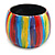 Multicoloured Stripy Wide Chunky Wooden Bangle Bracelet - M Size