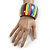 Multicoloured Stripy Wide Chunky Wooden Bangle Bracelet - M Size - view 3