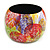 Wide Chunky Wooden Bangle Bracelet with Rose Flower Pattern Multicoloured - Medium