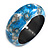 Round Wood Bangle Bracelet with Sunflower Floral Pattern in Blue/Black/White (Possible Natural Irregularities) - M Size