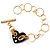 Gold Contemporary Black Plastic Heart Fashion Bracelet