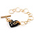Gold Contemporary Black Plastic Heart Fashion Bracelet - view 2