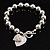 Rhodium Plated Bead Heart Charm Bracelet