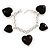 Silver Tone Black Heart Charm Bracelet