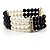 3 Strand Black And White Imitation Pearl Flex Bracelet - view 5