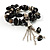 Chunky Glass Bead Tassel Flex Bracelet (Black&Silver) - view 2