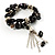 Chunky Glass Bead Tassel Flex Bracelet (Black&Silver)