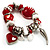 Silver Tone, Heart Charm Glass Bead Flex Bracelet (Red&White) - view 6