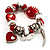 Silver Tone, Heart Charm Glass Bead Flex Bracelet (Red&White) - view 5