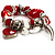 Silver Tone, Heart Charm Glass Bead Flex Bracelet (Red&White) - view 3