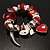 Silver Tone, Heart Charm Glass Bead Flex Bracelet (Red&White) - view 7