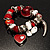 Silver Tone, Heart Charm Glass Bead Flex Bracelet (Red&White) - view 4