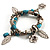 2-Strand Turquoise Style Leaf&Flower Charm Flex Bracelet (Silver Tone) - view 4