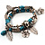 2-Strand Turquoise Style Leaf&Flower Charm Flex Bracelet (Silver Tone) - view 2