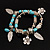 2-Strand Turquoise Style Leaf&Flower Charm Flex Bracelet (Silver Tone)