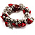 Silver-Tone Bead, Charm And Red Nugget Stretch Bracelet