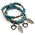 2-Strand Turquoise Bead Charm Flex Bracelet (Silver Tone)
