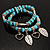 2-Strand Turquoise Bead Charm Flex Bracelet (Silver Tone) - view 2