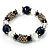 Dark Blue Ceramic Bead Flex Bracelet (Silver Tone)